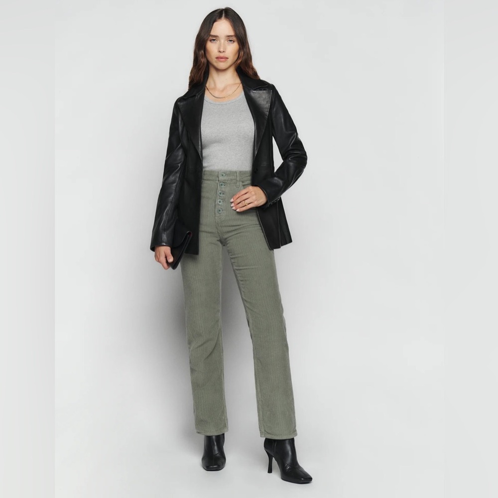 NWOT Reformation Cynthia Button Fly High Rise Straight Corduroy Pants Moss